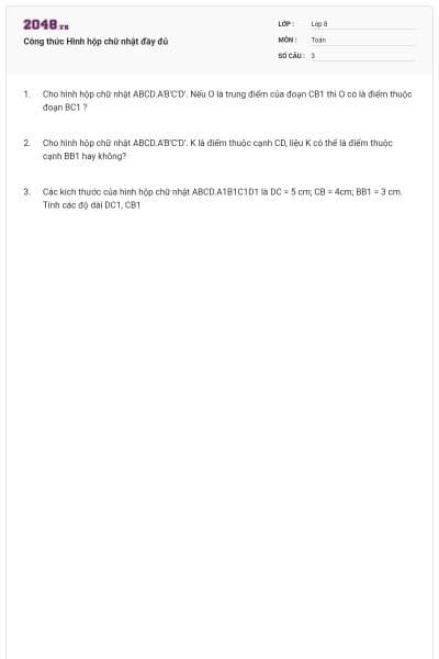 Công thức Hình hộp chữ nhật đầy đủ