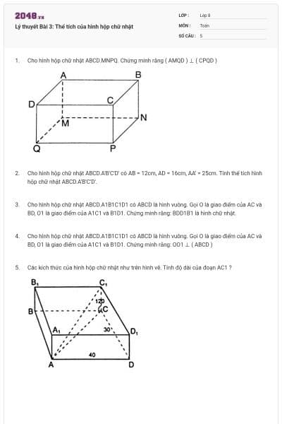 Lý thuyết Bài 3: Thể tích của hình hộp chữ nhật