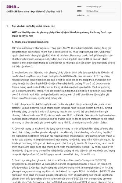 ĐGTD ĐH Bách khoa - Đọc hiểu chủ đề y học - Đề 5