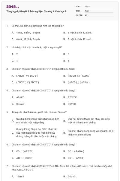 Tổng hợp Lý thuyết & Trắc nghiệm Chương 4 Hình học 8