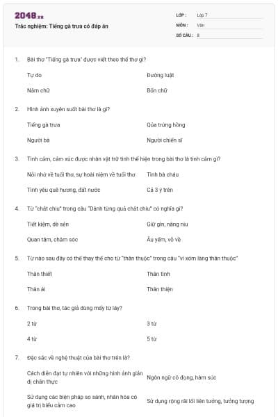 Trắc nghiệm: Tiếng gà trưa có đáp án