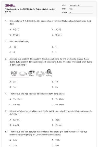 Tổng hợp đề thi thử THPTQG môn Toán mới nhất cực hay (Đề 4)