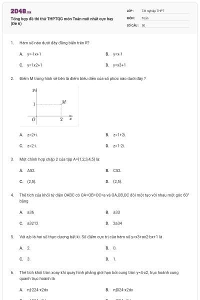 Tổng hợp đề thi thử THPTQG môn Toán mới nhất cực hay (Đề 6)