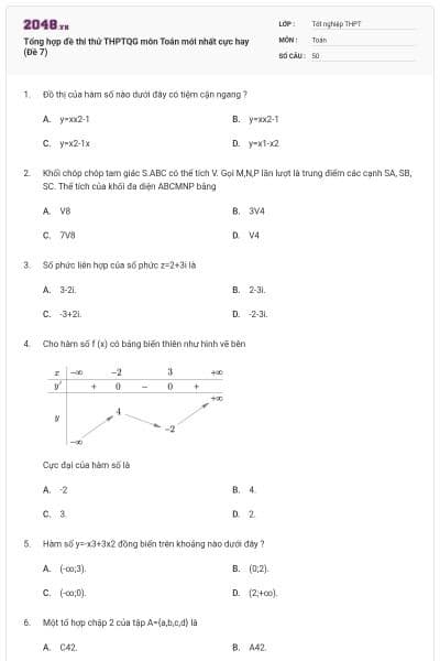 Tổng hợp đề thi thử THPTQG môn Toán mới nhất cực hay (Đề 7)
