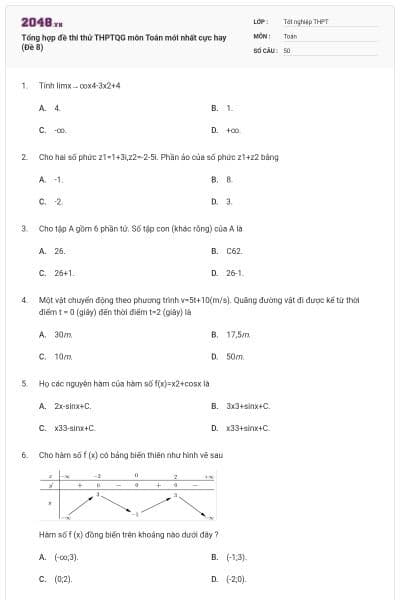 Tổng hợp đề thi thử THPTQG môn Toán mới nhất cực hay (Đề 8)