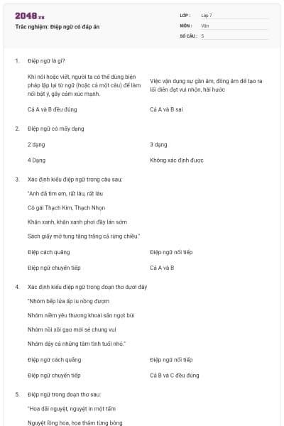 Trắc nghiệm: Điệp ngữ có đáp án