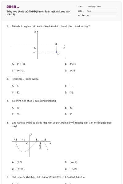 Tổng hợp đề thi thử THPTQG môn Toán mới nhất cực hay (Đề 13)
