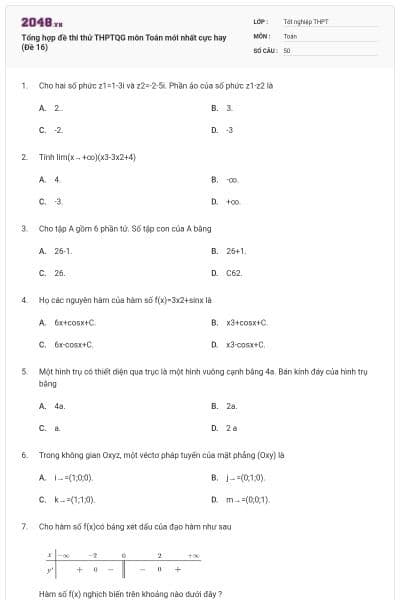 Tổng hợp đề thi thử THPTQG môn Toán mới nhất cực hay (Đề 16)