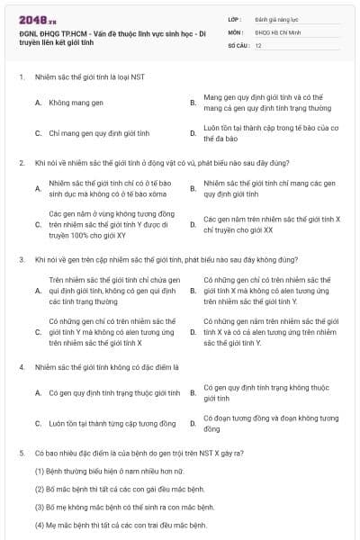 ĐGNL ĐHQG TP.HCM - Vấn đề thuộc lĩnh vực sinh học - Di truyền liên kết giới tính