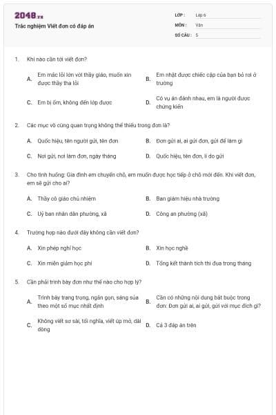 Trắc nghiệm Viết đơn có đáp án