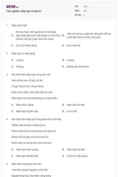 Trắc nghiệm: Điệp ngữ có đáp án