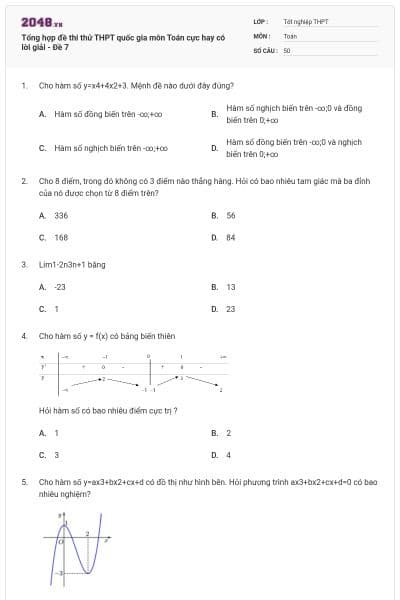 Tổng hợp đề thi thử THPT quốc gia môn Toán cực hay có lời giải - Đề 7