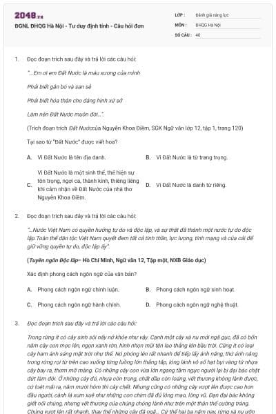 ĐGNL ĐHQG Hà Nội - Tư duy định tính - Câu hỏi đơn