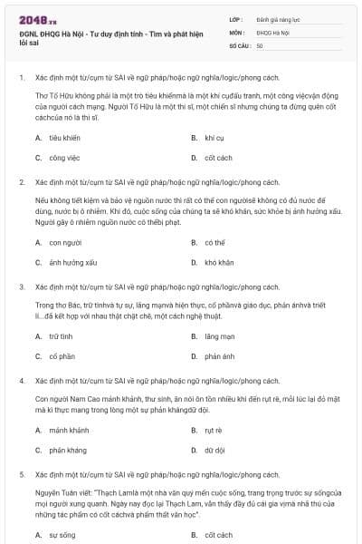 ĐGNL ĐHQG Hà Nội - Tư duy định tính - Tìm và phát hiện lỗi sai