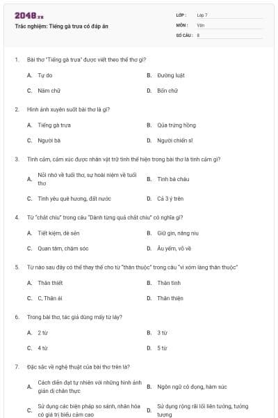 Trắc nghiệm: Tiếng gà trưa có đáp án