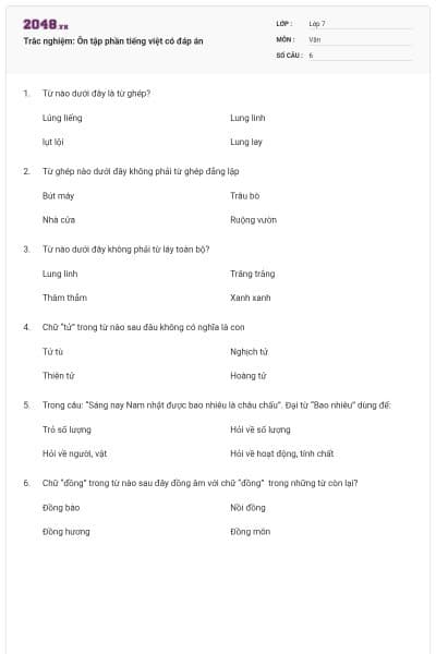 Trắc nghiệm: Ôn tập phần tiếng việt có đáp án