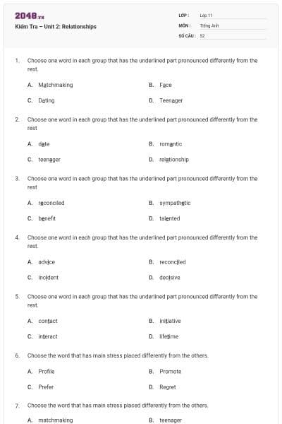 Kiểm Tra – Unit 2: Relationships