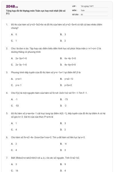 Tổng hợp đề thi thptqg môn Toán cực hay mới nhất (Đề số 01)