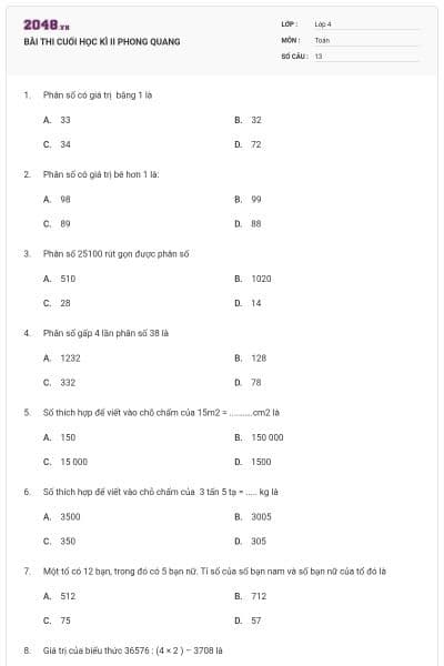 BÀI THI CUỐI HỌC KÌ II PHONG QUANG