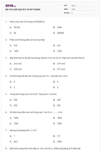 BÀI THI CUỐI HỌC KÌ II TH MỸ THÀNH