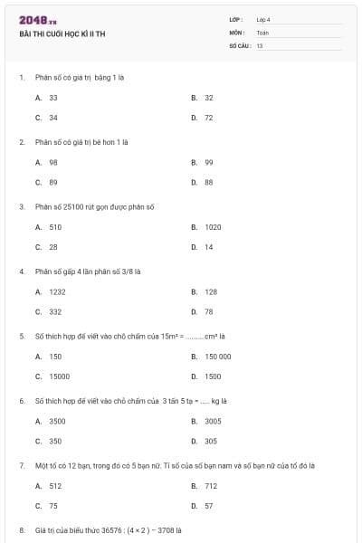 BÀI THI CUỐI HỌC KÌ II TH