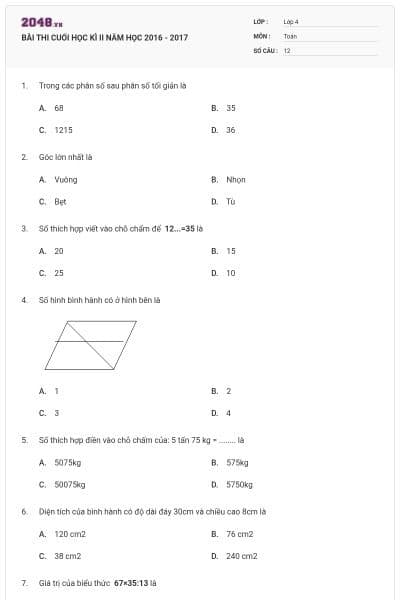 BÀI THI CUỐI HỌC KÌ II NĂM HỌC 2016 - 2017