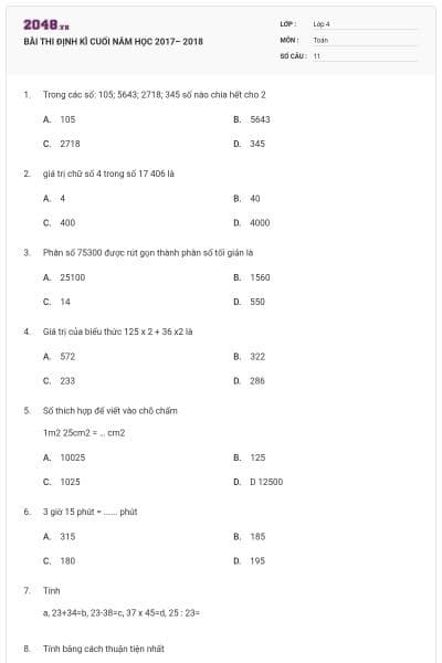 BÀI THI ĐỊNH KÌ CUỐI  NĂM HỌC 2017– 2018