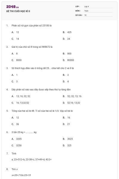 ĐỀ THI CUỐI HỌC KÌ II