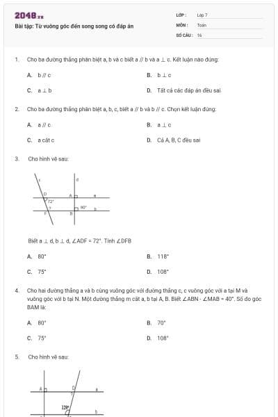 Bài tập: Từ vuông góc đến song song có đáp án