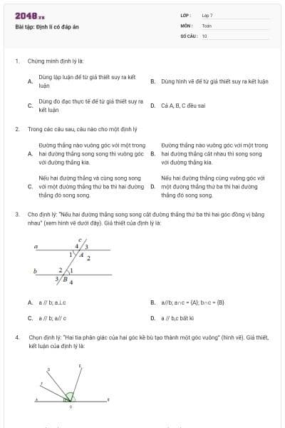 Bài tập: Định lí có đáp án