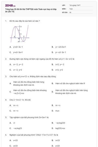 Tổng hợp 20 đề thi thử THPTQG môn Toán cực hay có đáp án (đề 14)