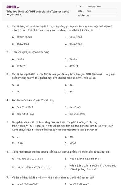 Tổng hợp đề thi thử THPT quốc gia môn Toán cực hay có lời giải - Đề 9