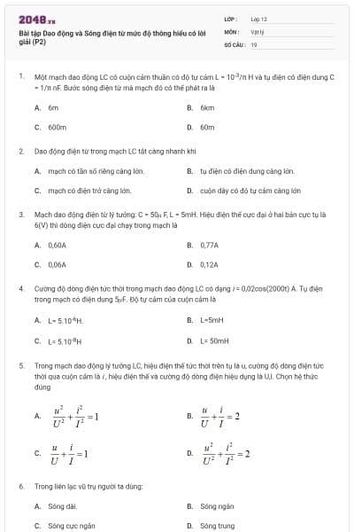 Bài tập Dao động và Sóng điện từ mức độ thông hiểu có lời giải (P2)