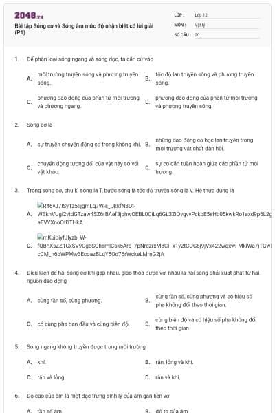 Bài tập Sóng cơ và Sóng âm mức độ nhận biết có lời giải (P1)