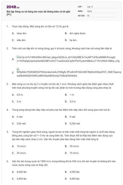 Bài tập Sóng cơ và Sóng âm mức độ thông hiểu có lời giải (P1)