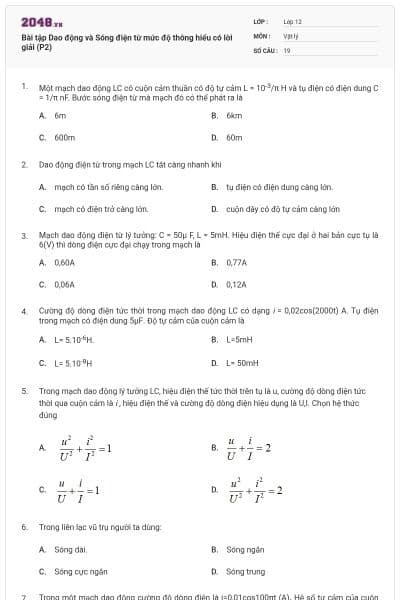 Bài tập Dao động và Sóng điện từ mức độ thông hiểu có lời giải (P2)