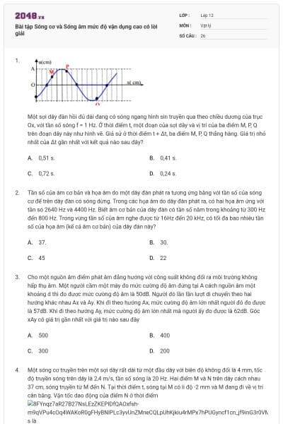 Bài tập Sóng cơ và Sóng âm mức độ vận dụng cao có lời giải