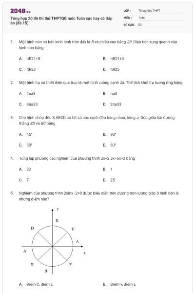 Tổng hợp 20 đề thi thử THPTQG môn Toán cực hay có đáp án (đề 15)