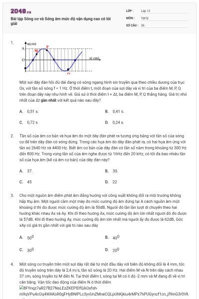 Bài tập Sóng cơ và Sóng âm mức độ vận dụng cao có lời giải