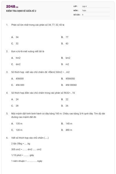 KIỂM TRA ĐỊNH KÌ GIỮA KÌ 2