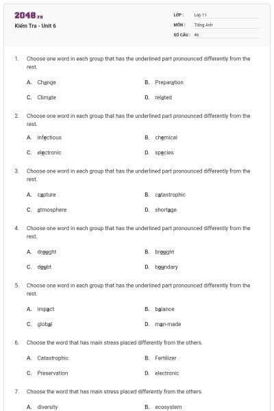 Kiểm Tra - Unit 6