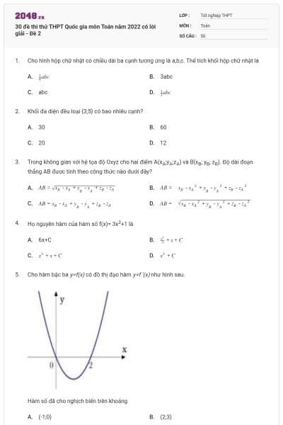 30 đề thi thử THPT Quốc gia môn Toán năm 2022 có lời giải - Đề 2