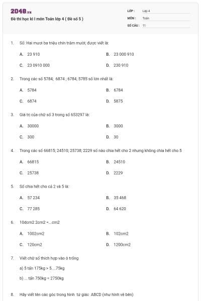 Đề thi học kì I môn Toán lớp 4 ( Đề số 5 )