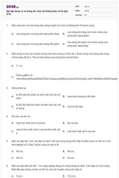 Bài tập Sóng cơ và Sóng âm mức độ thông hiểu có lời giải (P2)