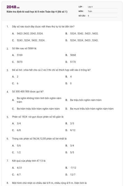 Kiểm tra định kì cuối học kì II môn Toán lớp 4 (Đề số 1)