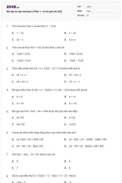 Bài tập ôn tập chương I (Phần 1- có lời giải chi tiết)