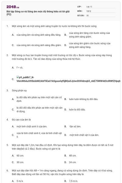 Bài tập Sóng cơ và Sóng âm mức độ thông hiểu có lời giải (P2)