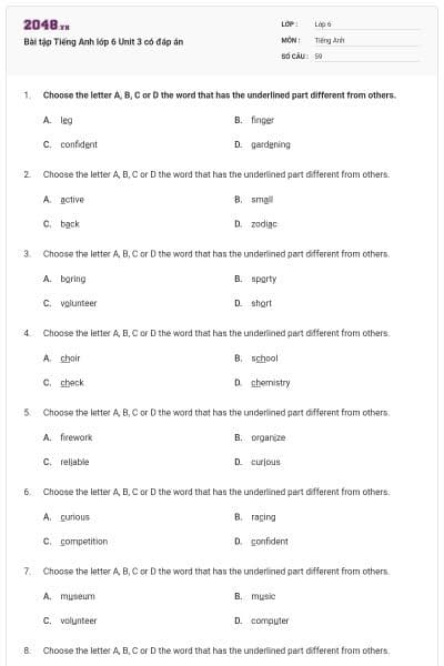 Bài tập Tiếng Anh lớp 6 Unit 3 có đáp án