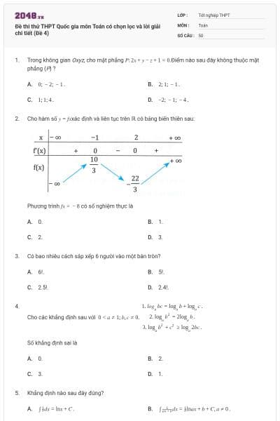 Đề thi thử THPT Quốc gia môn Toán có chọn lọc và lời giải chi tiết (Đề 4)