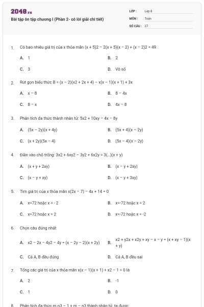 Bài tập ôn tập chương I (Phần 2- có lời giải chi tiết)